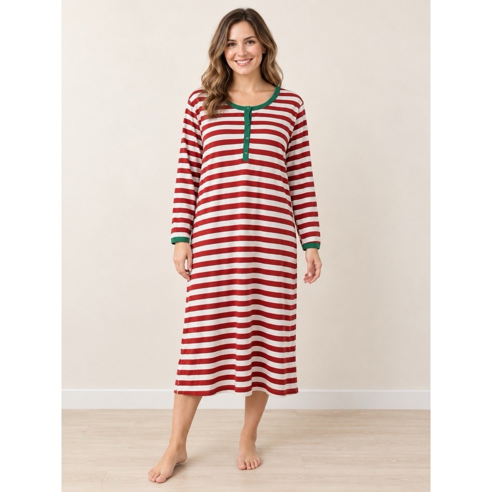 Hanna Anderson Women's Organic Cotton Holiday Stripe Nightgown Medium #22